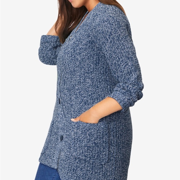 New Without Tags Woman Within Cardigan Sweater 1X Blue Marled - Picture 3 of 9